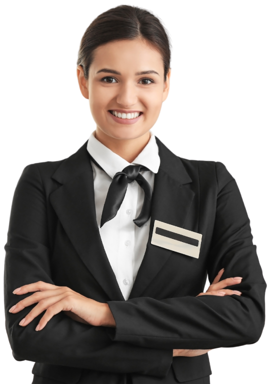 Hotel receptionist professional showing immersive 3D virtual tour UK