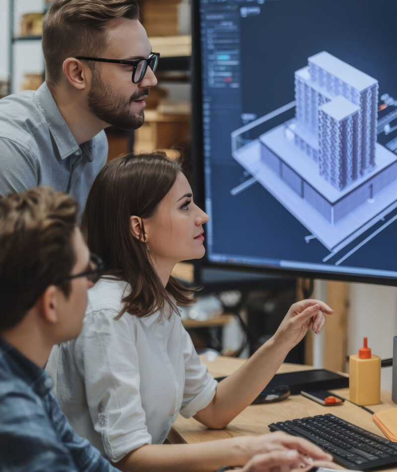 Architect reviewing 3D property model in UK