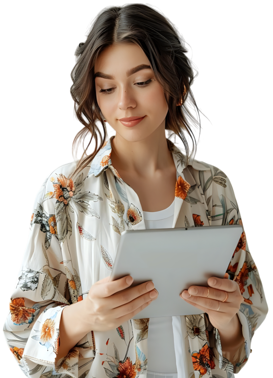 Reading immersive 3D scanning blog on tablet