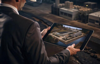 Facility manager reviewing 3D building scan