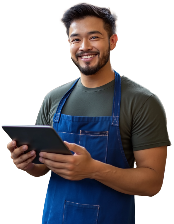 Retail manager reviewing digital store data