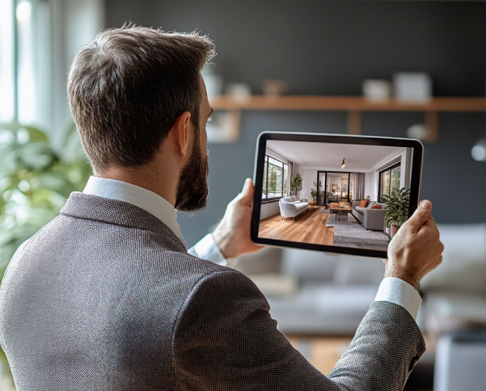 Client reviewing immersive 3D tour draft South Coast