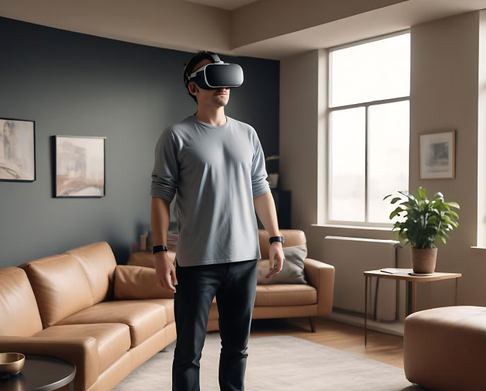 Professional experiencing immersive 3D VR tour Southern England