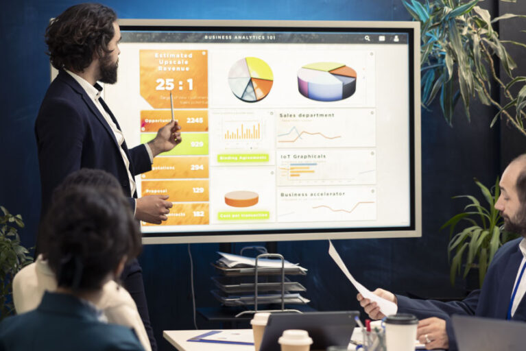 Marketing director presenting visuals Southern UK