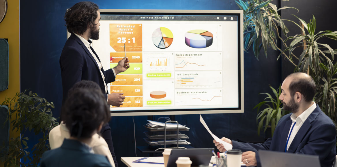 Marketing director presenting visuals Southern UK