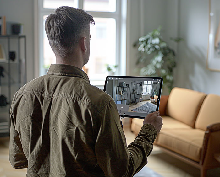 Surveyor scanning office Southern UK