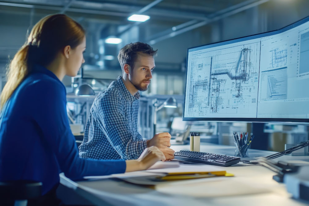 Engineer and architect reviewing digital twin Southern UK