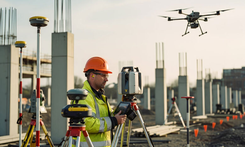 Laser scanning and drone survey technology capturing accurate site data for modern construction projects.